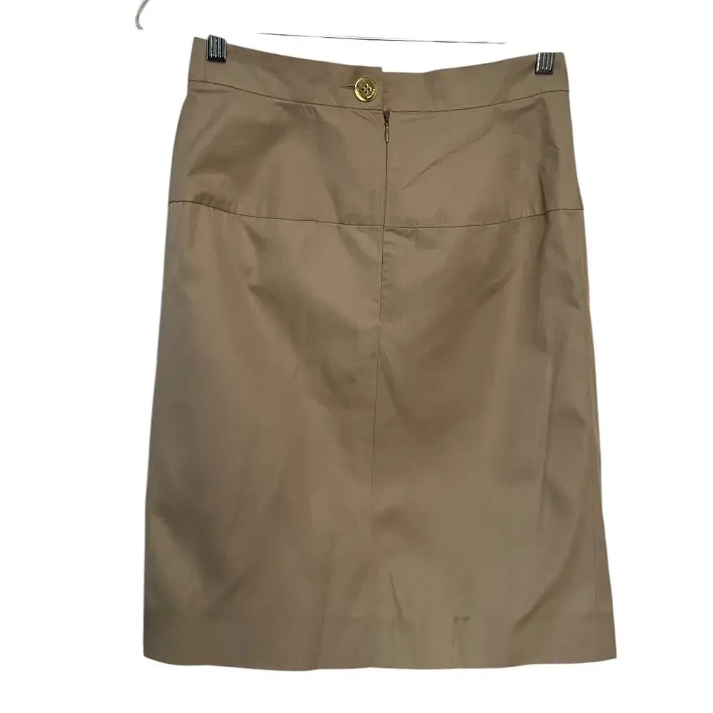 Celine Paris Khaki pencil skirt with gold embellishments size 36 small - Picture 9 of 16